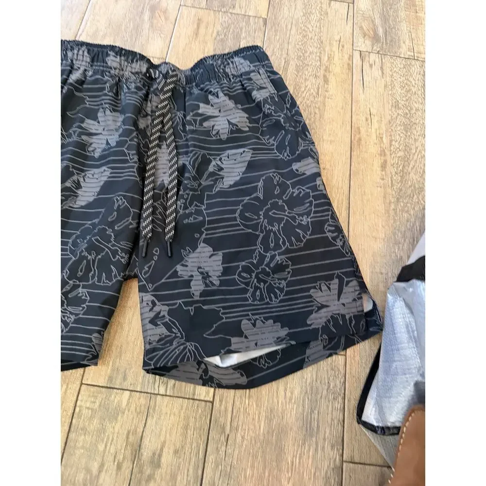 Hurley Volley Board Short Size Medium Black Hibiscus Stretch Elastic Waistband